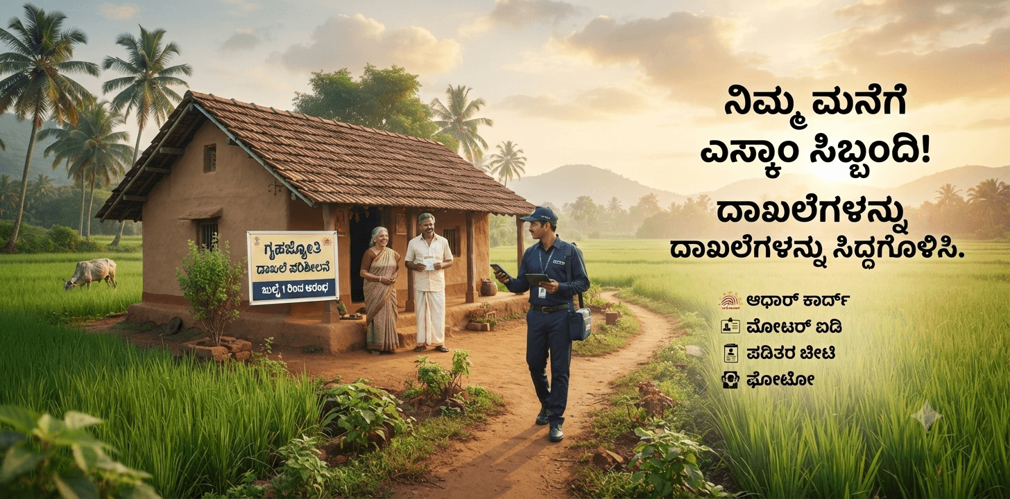 ಗೃಹಜ್ಯೋತಿ ದಾಖಲೆ ಪರಿಶೀಲನೆ 2026 ಜುಲೈ 1 ರಿಂದ ಶುರು. ಡಿ ಕೆ ಶಿವಕುಮಾರ್ ಸೂಚನೆ. ಎಸ್ಕಾಂ ಸಿಬ್ಬಂದಿ ಮನೆ ಭೇಟಿ. ಬೇಕಾದ ದಾಖಲೆ: ಆಧಾರ್ ಕಾರ್ಡ್, ಮತದಾರರ ಗುರುತಿನ ಚೀಟಿ, ಪಡಿತರ ಚೀಟಿ, ಪಾಸ್‌ಪೋರ್ಟ್ ಫೋಟೋ, ಪಾನ್ ಕಾರ್ಡ್, ಜಾತಿ ಪ್ರಮಾಣ ಪತ್ರ. ಕರ್ನಾಟಕ ಸರ್ಕಾರ 200 ಯೂನಿಟ್ ಉಚಿತ ವಿದ್ಯುತ್ ಯೋಜನೆ.