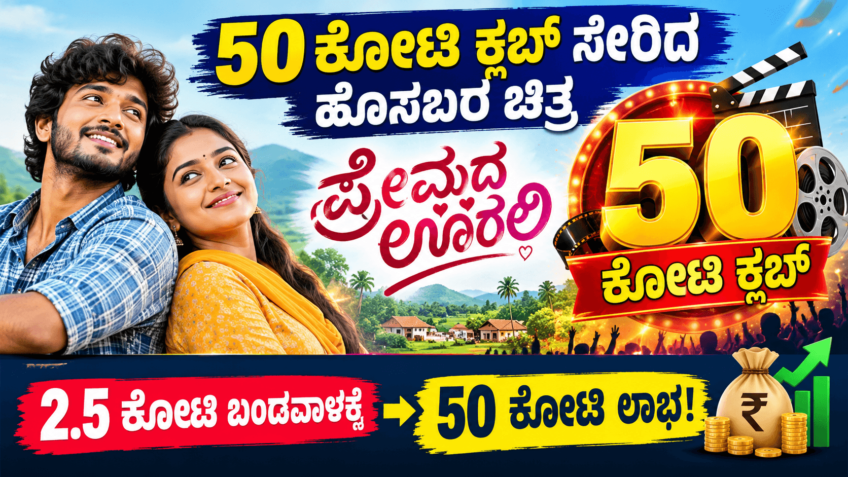 50 ಕೋಟಿ ಕ್ಲಬ್ ಸೇರಿದ ಹೊಸಬರ ಚಿತ್ರ ‘ಪ್ರೇಮದ ಊರಲಿ’ – 2.5 ಕೋಟಿ ಬಂಡವಾಳಕ್ಕೆ 50 ಕೋಟಿ ಲಾಭ! ಪ್ರೇಮದ ಊರಲಿ 50 ಕೋಟಿ ಕ್ಲಬ್ ಸೇರಿದ ಕನ್ನಡ ಸಿನಿಮಾ - Premada Oorali Movie Poster